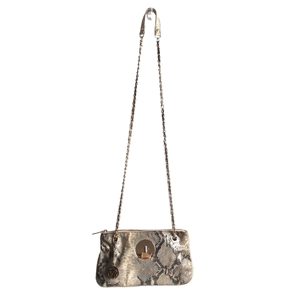 DKNY Snakeskin Chain Strap Shoulder Bag Convertible Zip Top Metallic Going Out - Picture 3 of 16